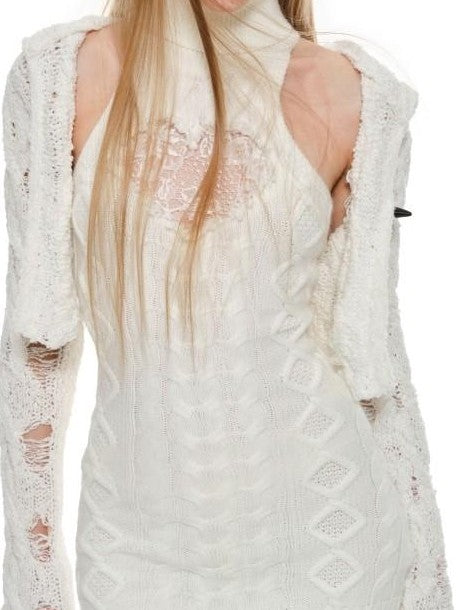 High Neck Lace Cutout Waist Cinching Sleeveless Women's Knit Midi Dresses