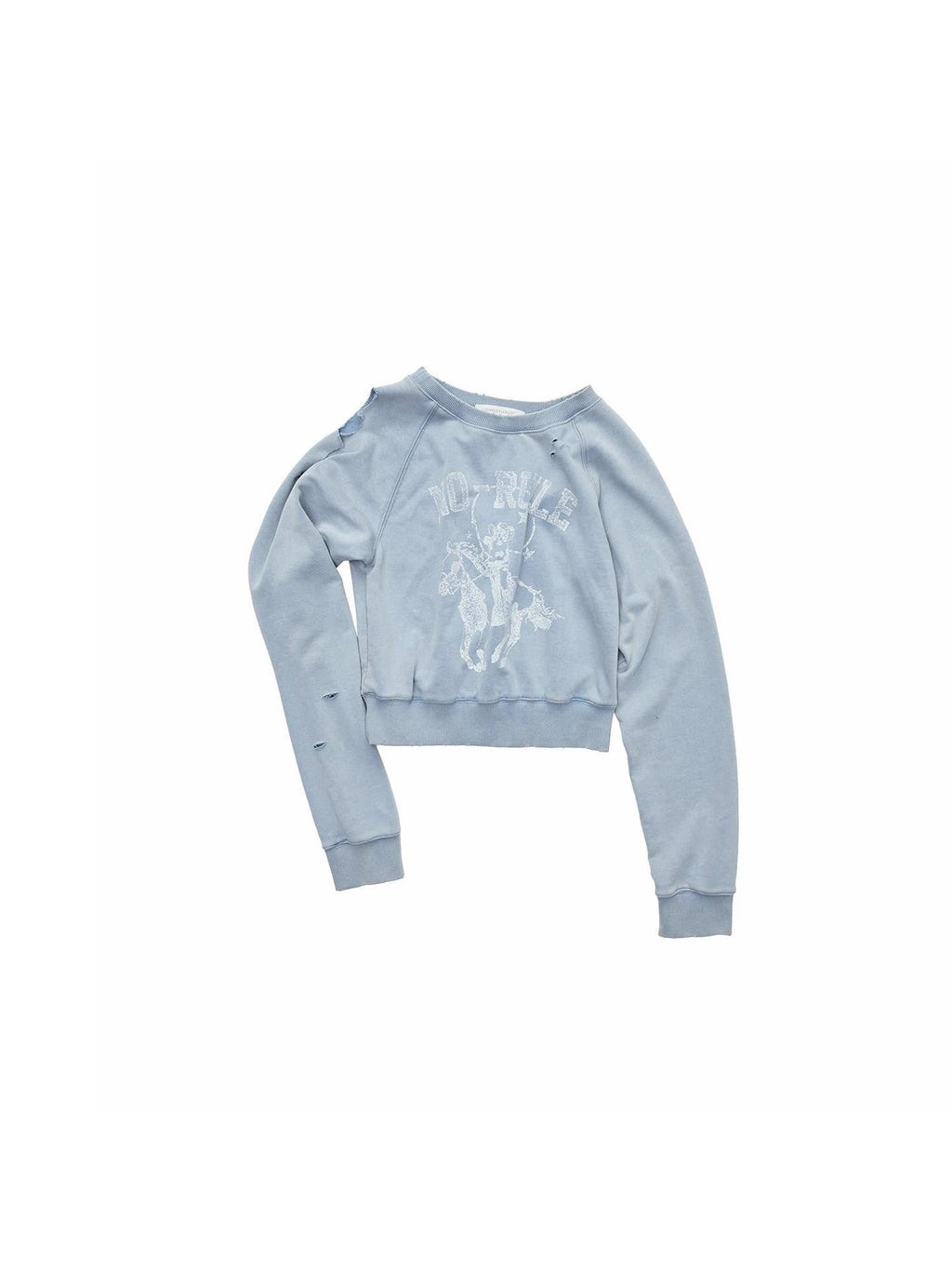 Knight Cat Print Washed Distressed Cropped Off Shoulder Women's Slim Sweatshirts