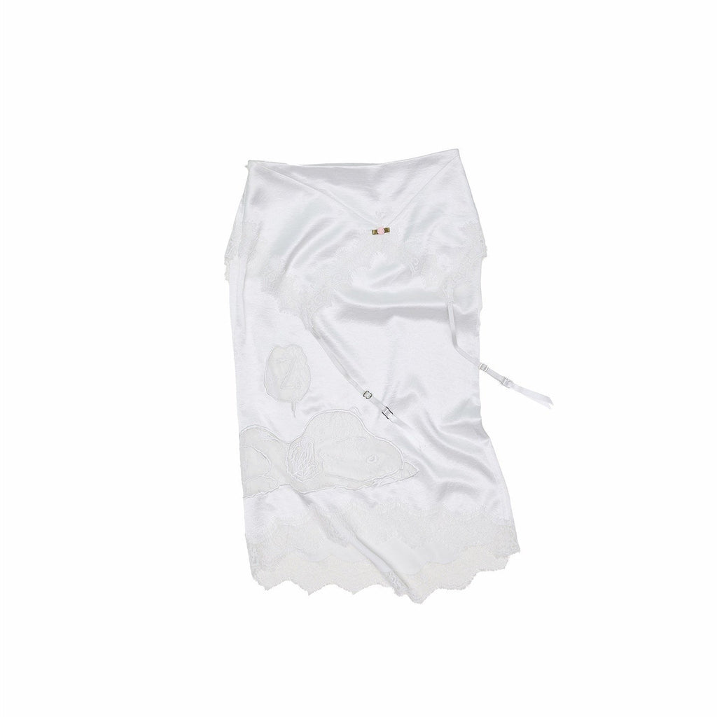 Lace Applique Embroidery Deconstructed Fishtail Women's Satin Midi Skirts