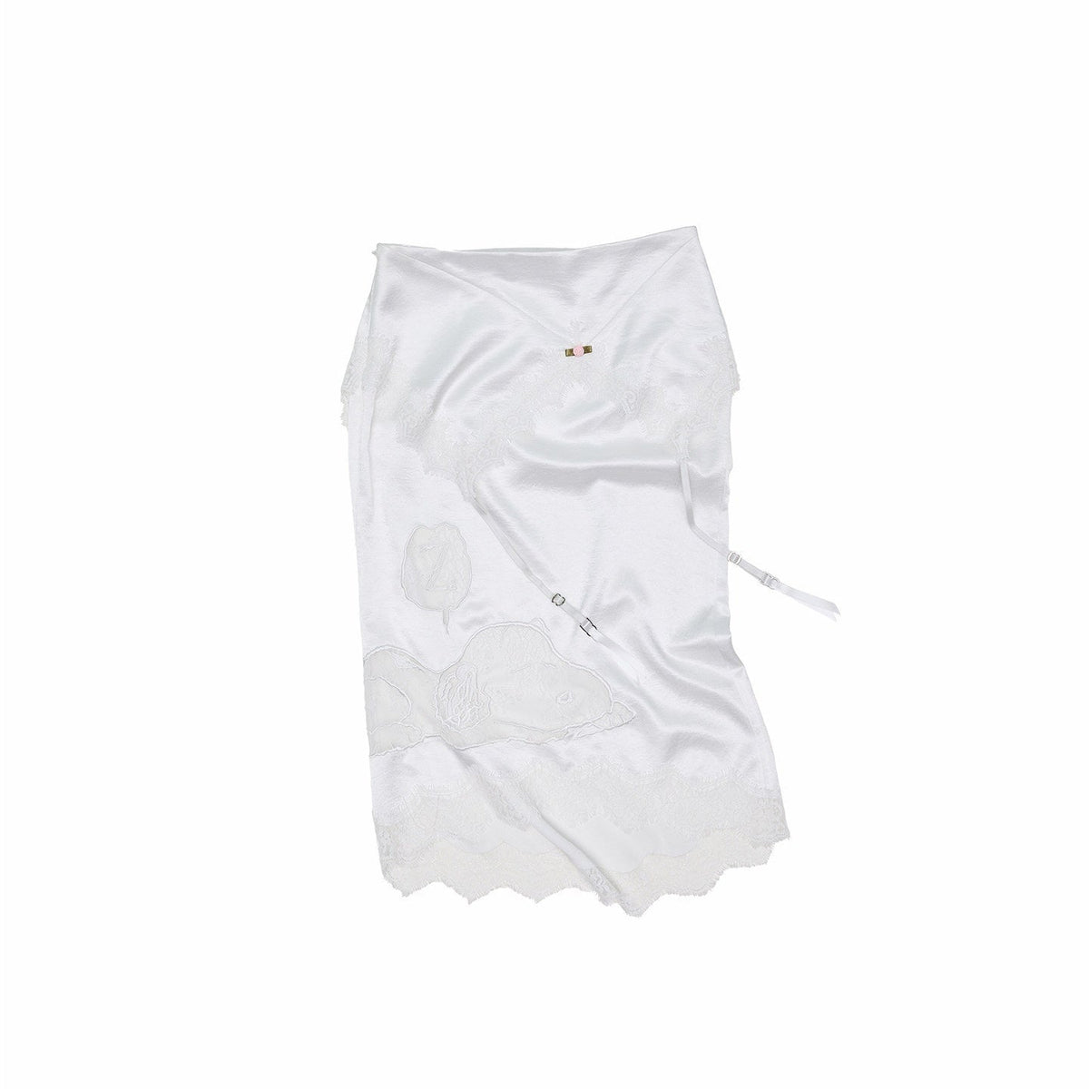 Lace Applique Embroidery Deconstructed Fishtail Women's Satin Midi Skirts