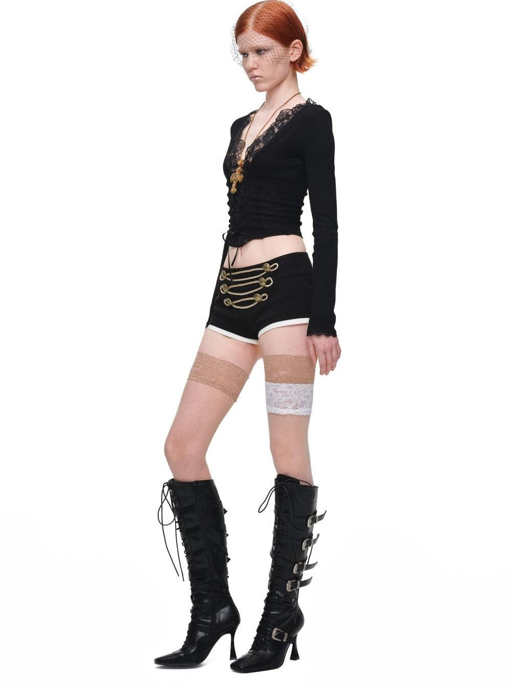 Lace Panel V-neck Slim Fit Women's Knit Long Sleeve T-shirts