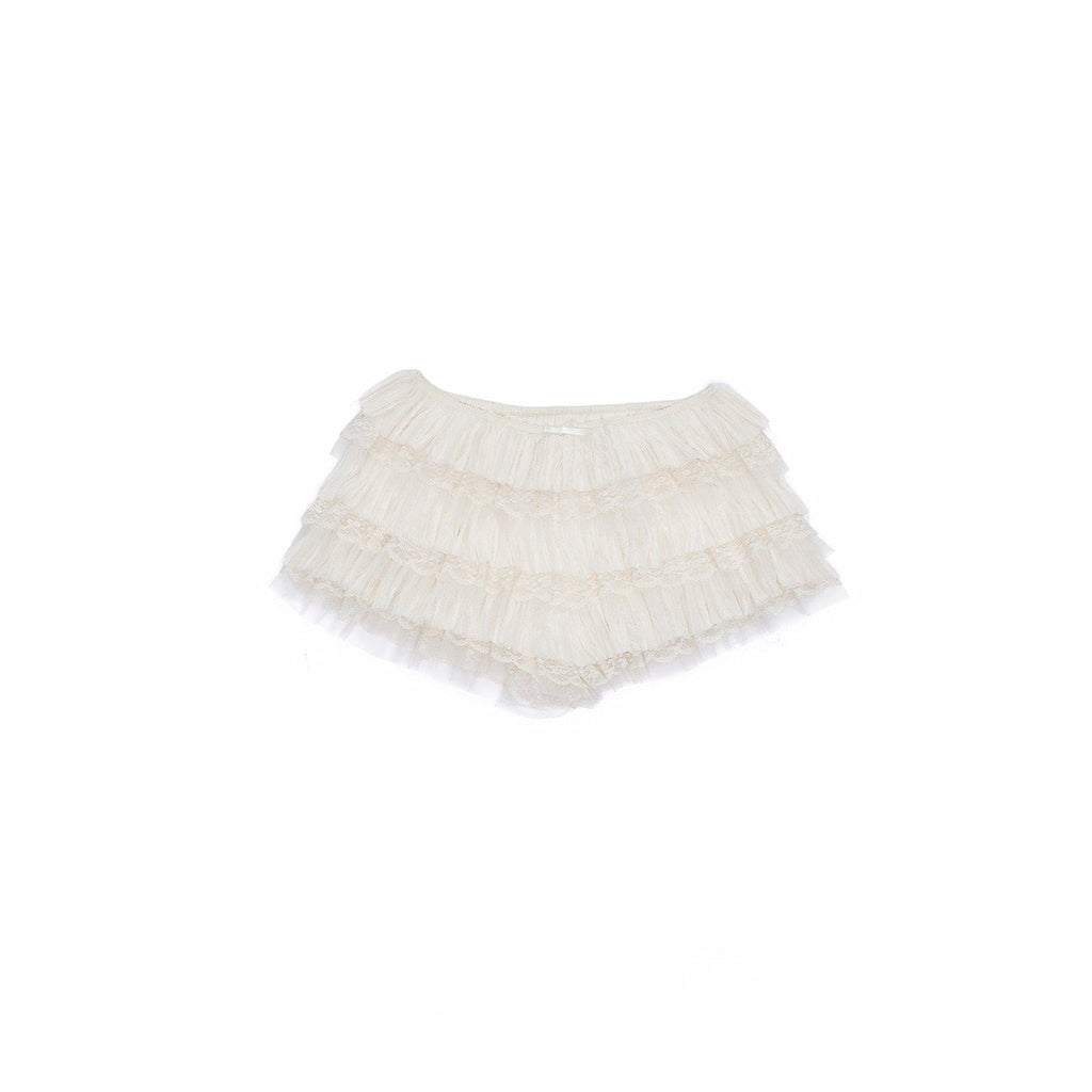 Lace Trim Multi Layer Ruffle Puff Low Waist Women's Chiffon Hot Pants