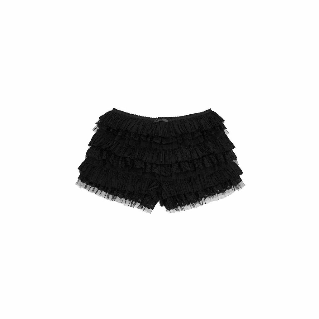 Lace Trim Multi Layer Ruffle Puff Low Waist Women's Chiffon Hot Pants