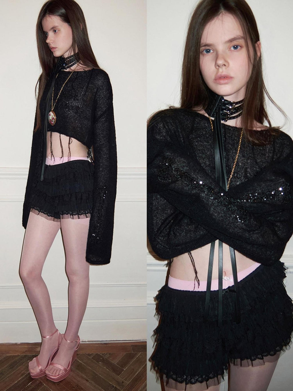 Lace Trim Multi Layer Ruffle Puff Low Waist Women's Chiffon Hot Pants