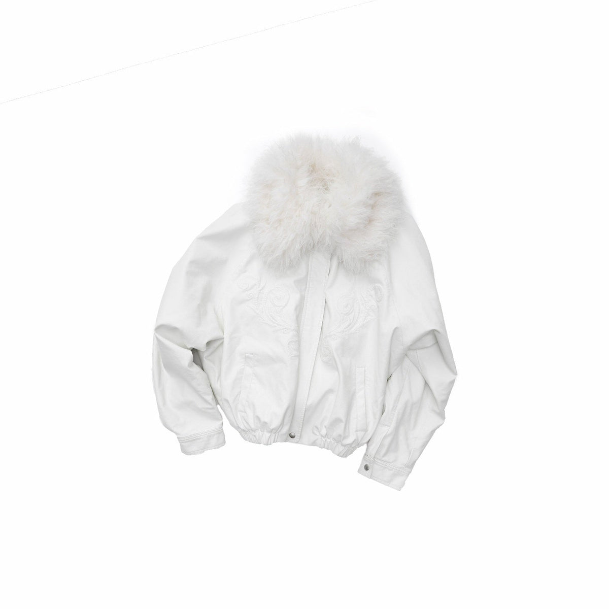 Large Fur Collar Embossed Embroidery Padded Loose Fit Women's Leather Jackets