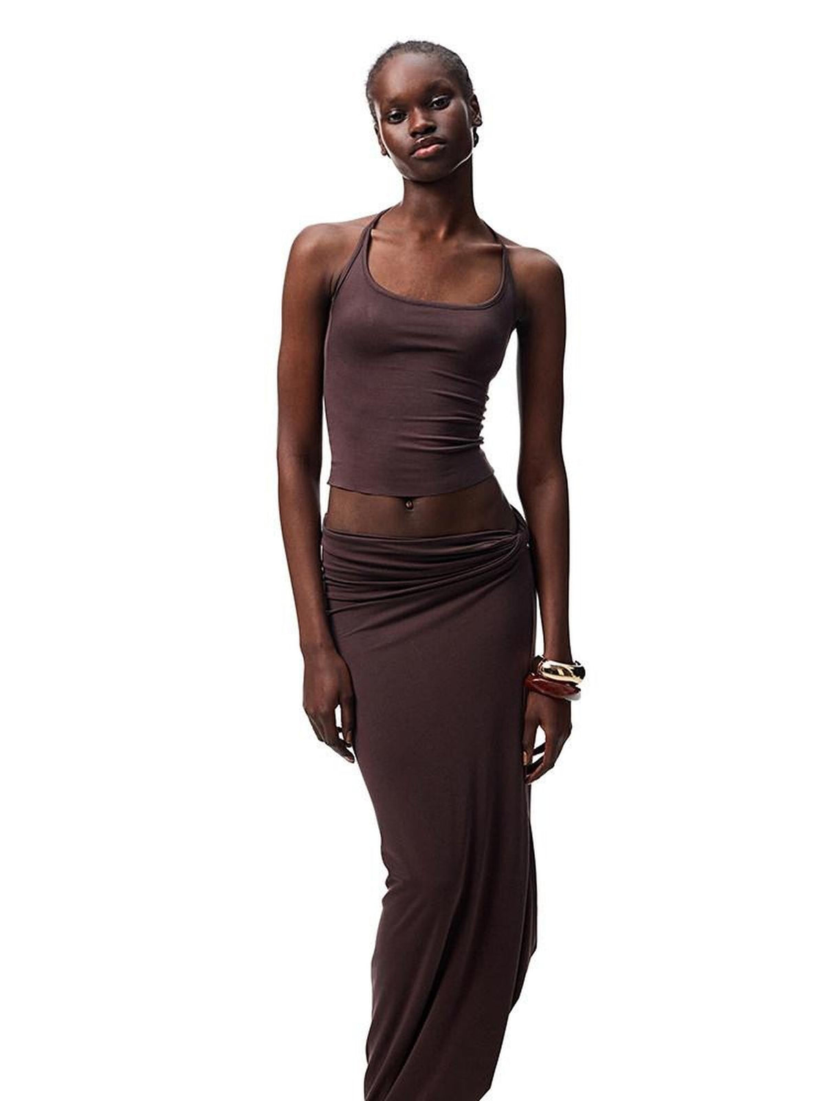 Large Round Neck Back Knot Vest Slim Fit Women's Acetate Matching Skirt Sets