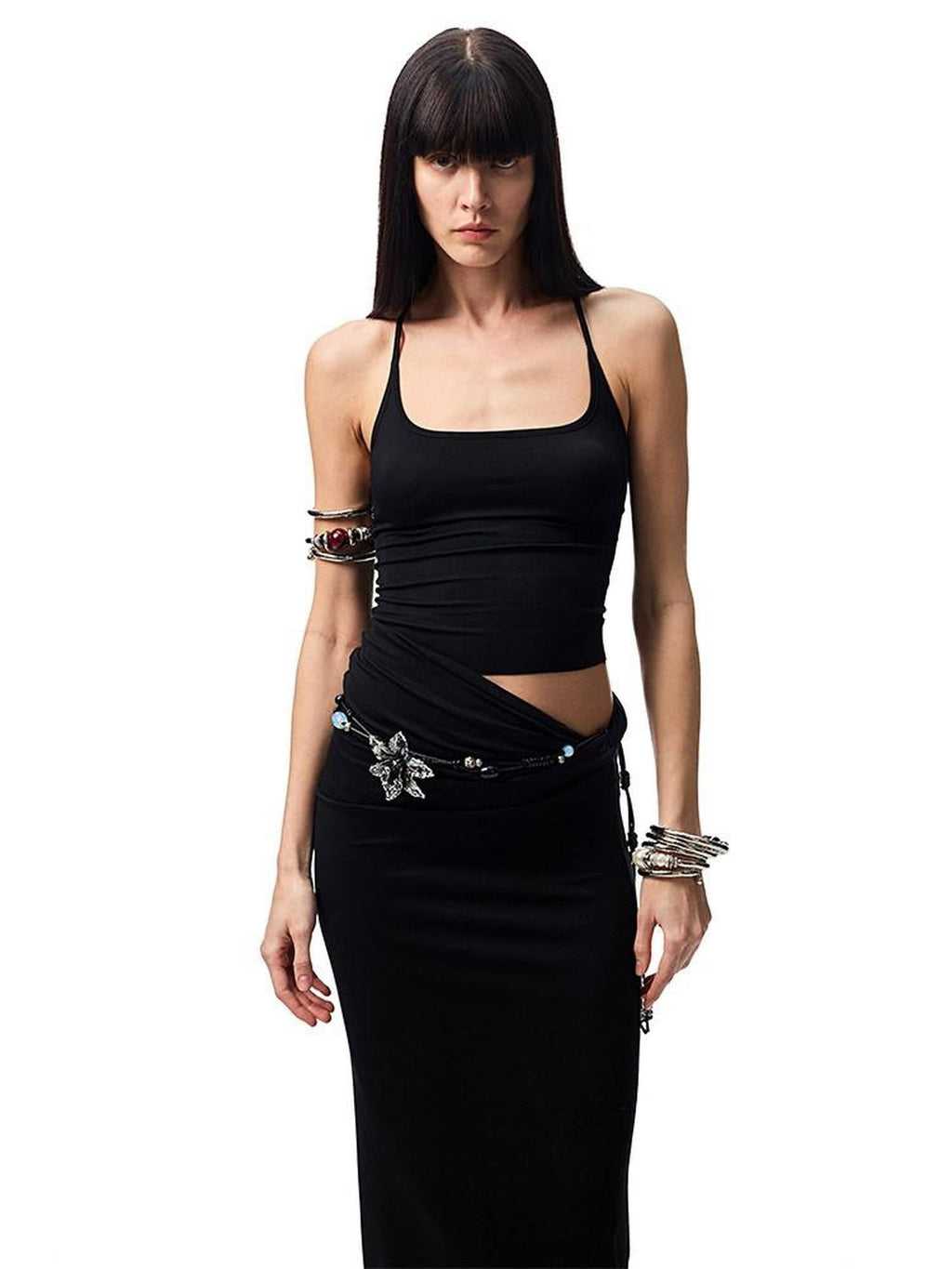 Large Round Neck Back Knot Vest Slim Fit Women's Acetate Matching Skirt Sets