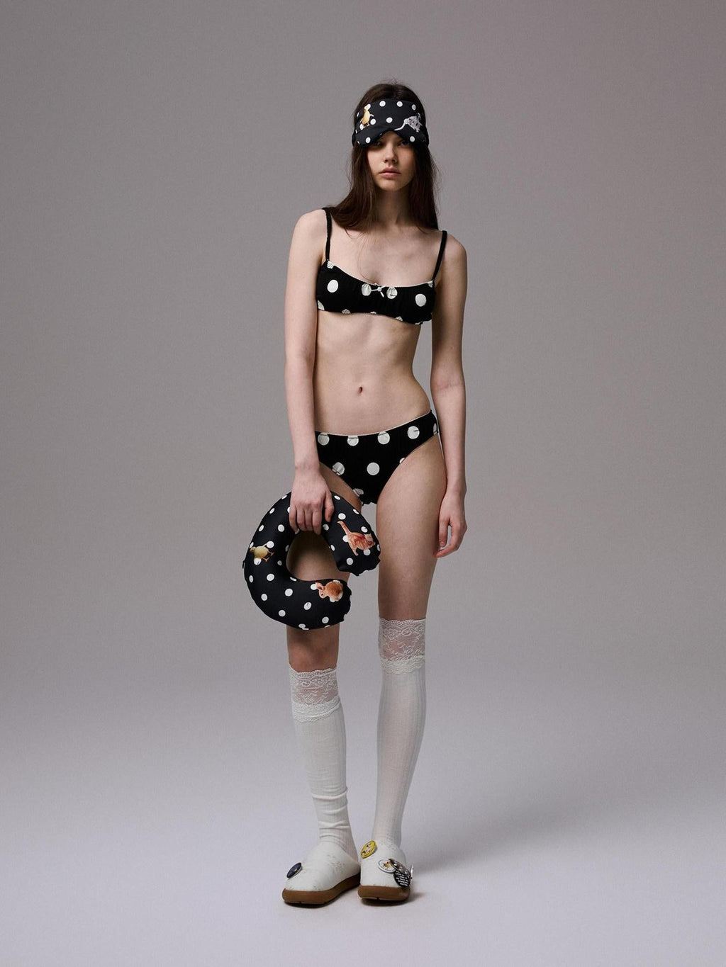 Playful Contrast Polka Dot Lace Trim Wireless Women's Bikinis