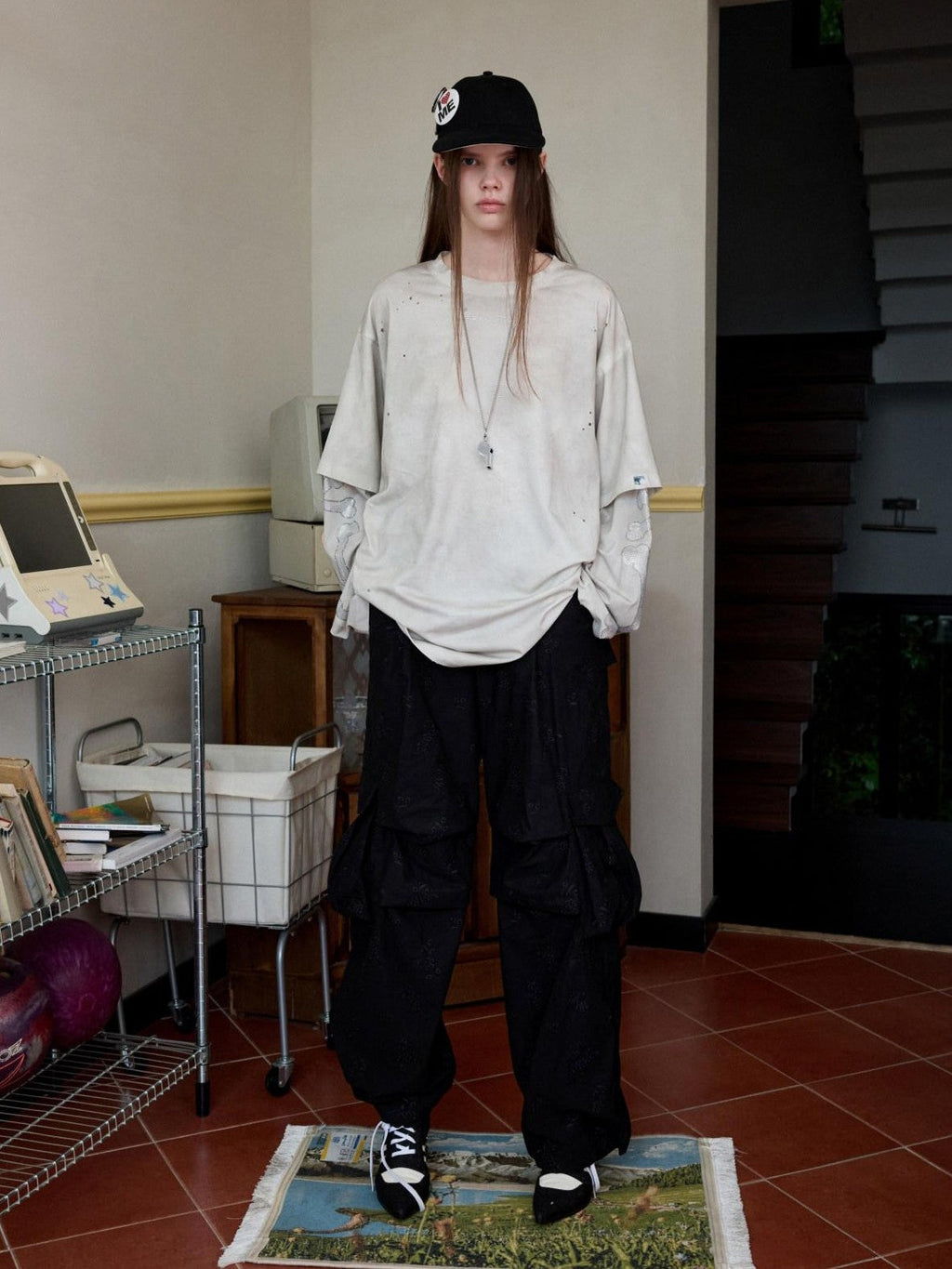 Pleated Balloon Embroidered Multi Pocket Women's Jacquard Cargo Pants