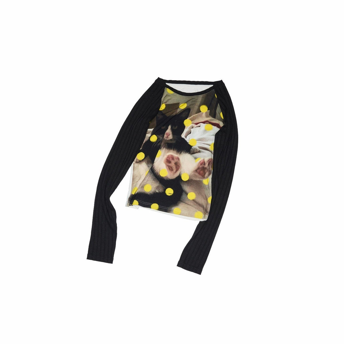 Polka Dot Cat And Dog Print Colorblock Slim Women's Viscose Long Sleeve T-shirts