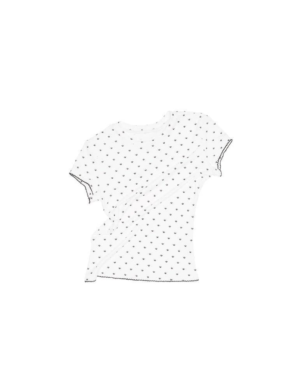 Polka Dot Cat Paw Crew Neck Slim Fit Short Sleeve Women's Crop Tops