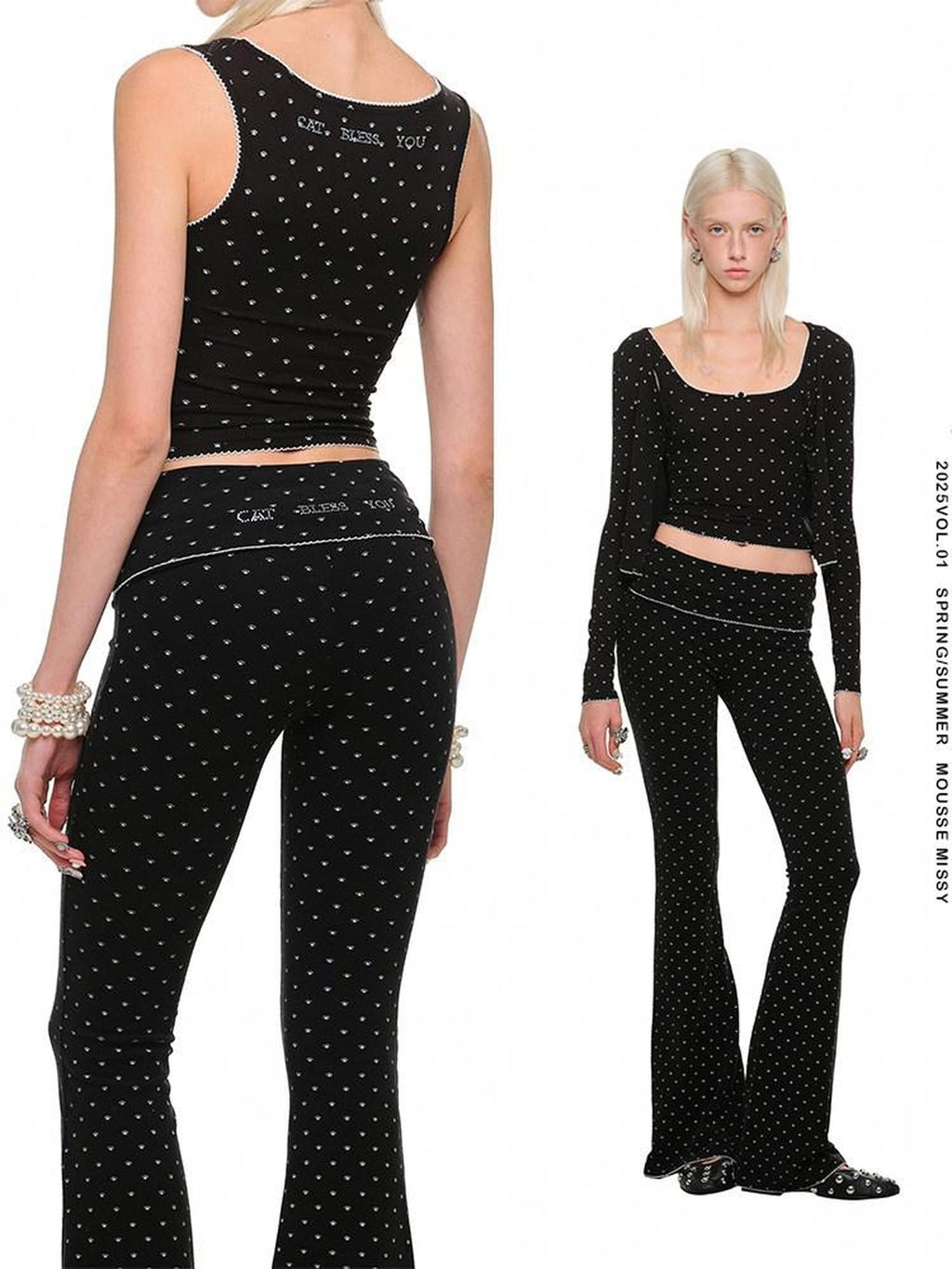 Polka Dot Cat Paw Print Slimming Relaxed Fit Women's Bootcut Pants