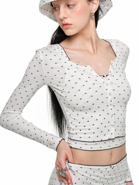 Polka Dot Cat Paw Print Slimming Relaxed Fit Women's Bootcut Pants