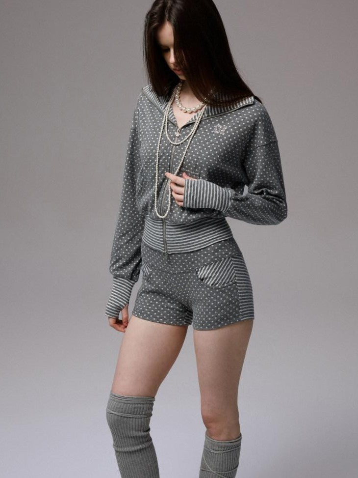 Polka Dot Striped Reversible Spaghetti Jumpsuit Short Cover Women's Sets & Suits