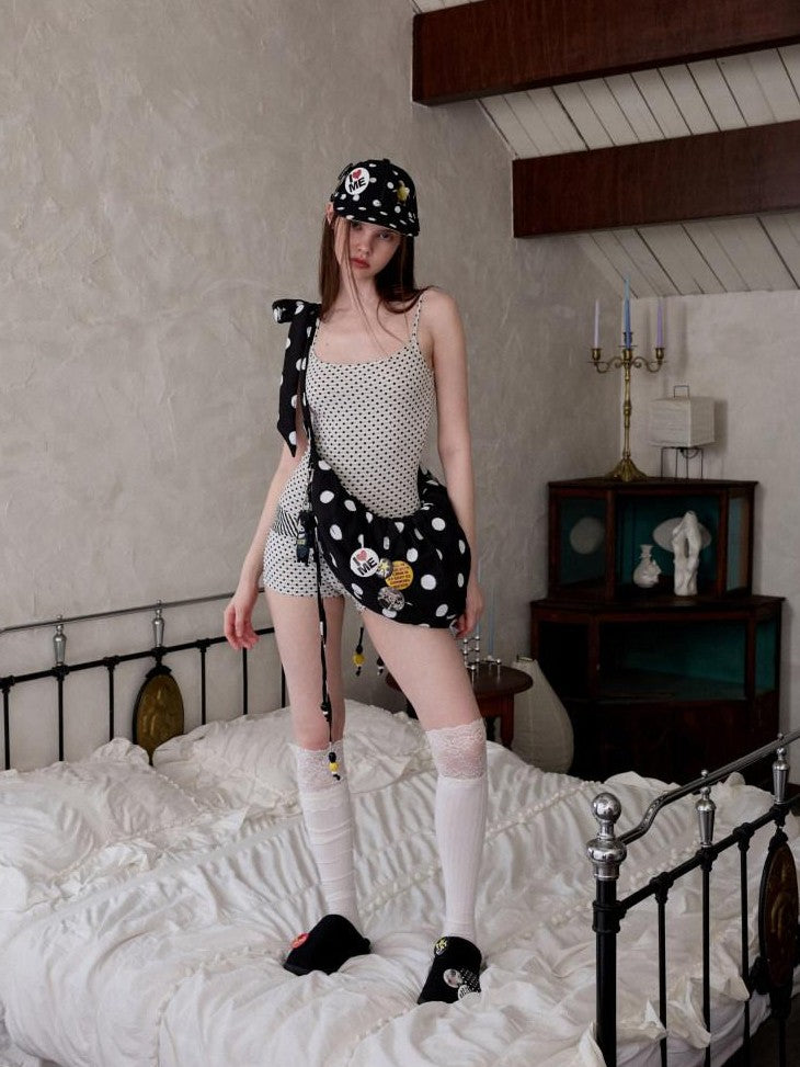 Polka Dot Striped Reversible Spaghetti Jumpsuit Short Cover Women's Sets & Suits