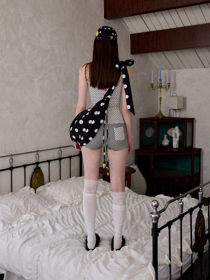 Polka Dot Striped Reversible Spaghetti Jumpsuit Short Cover Women's Sets & Suits
