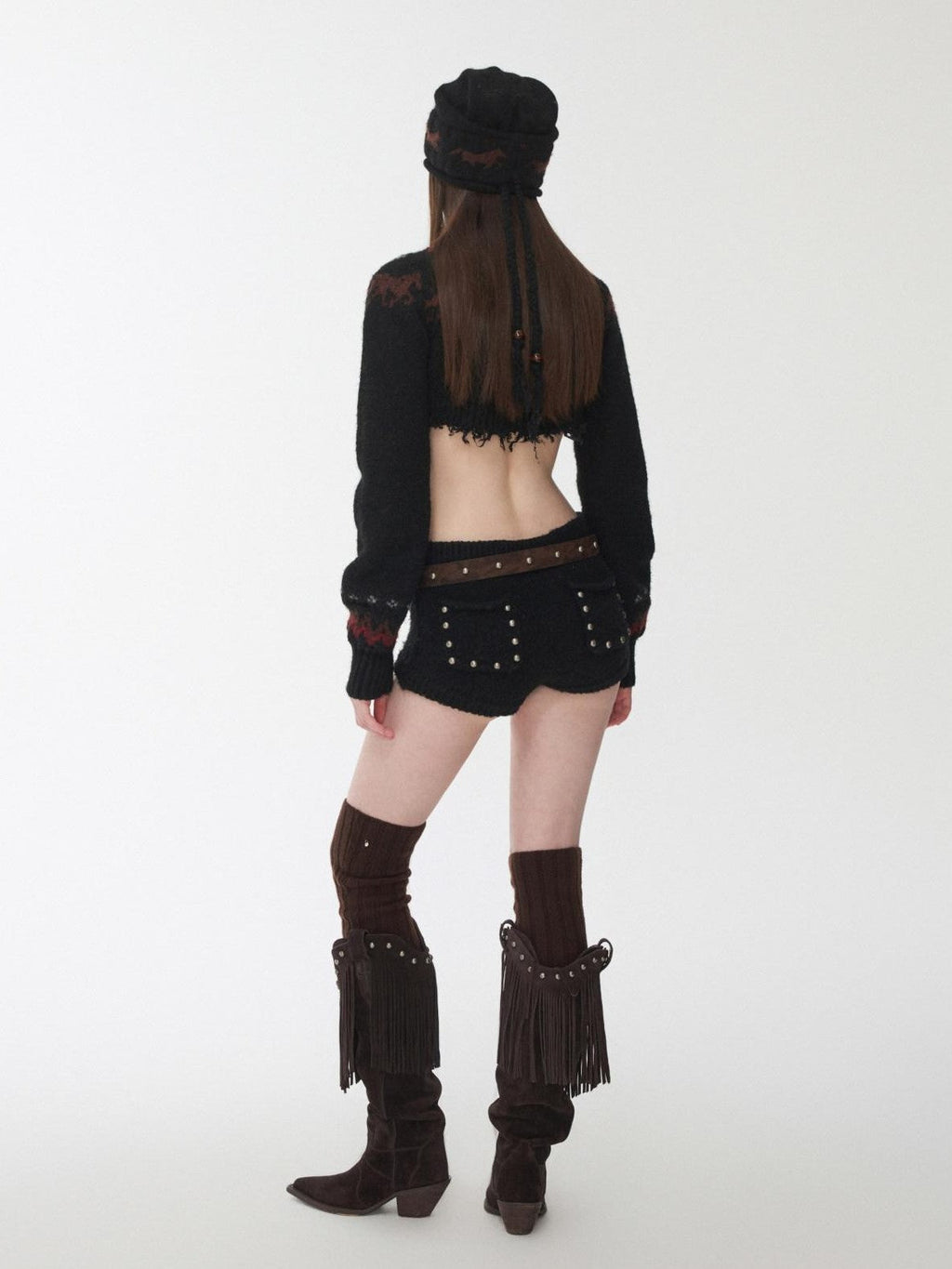 Pony Jacquard Knit Short Cardigan High Waist Women's Casual Top & Shorts Sets