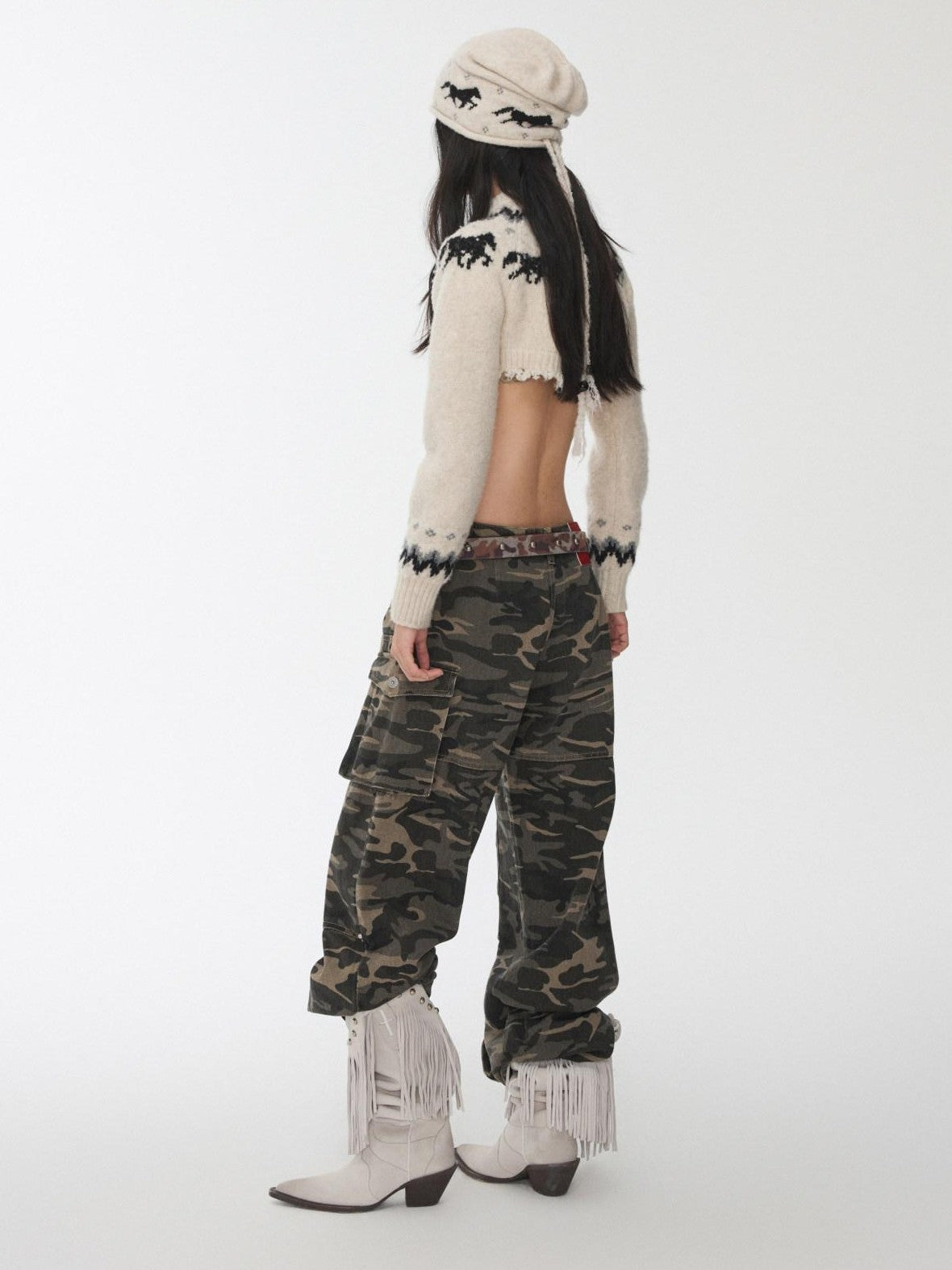Pony Jacquard Knit Short Cardigan High Waist Women's Casual Top & Shorts Sets