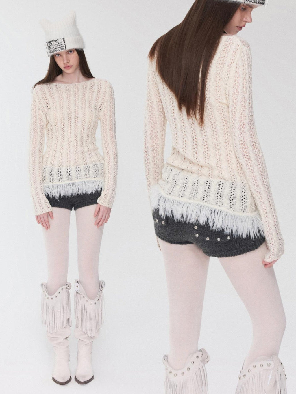 Pony Jacquard Knit Short Cardigan High Waist Women's Casual Top & Shorts Sets