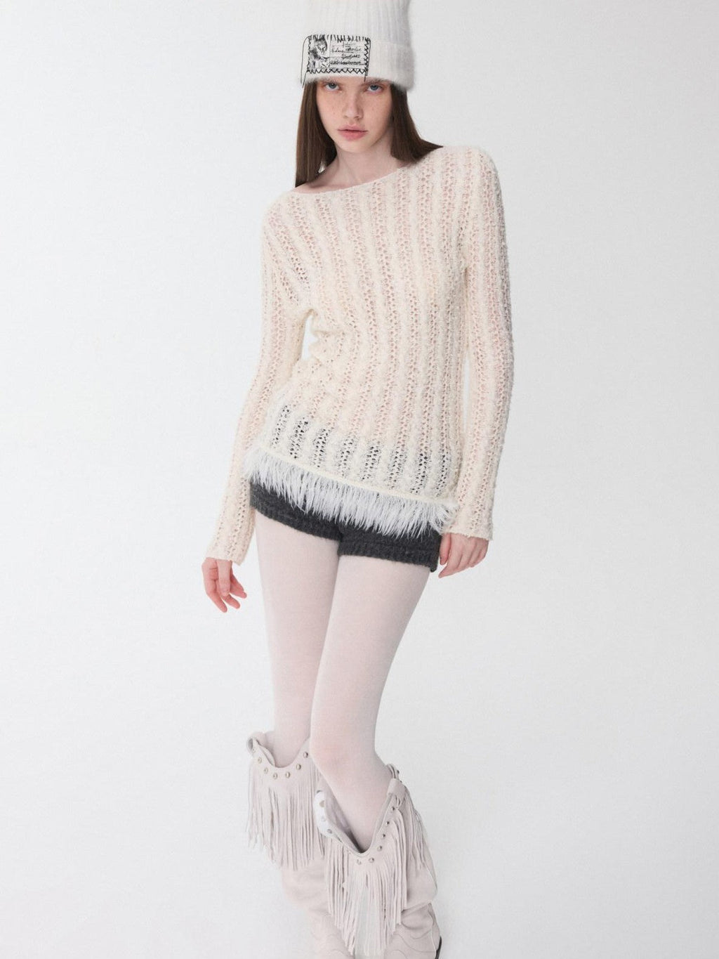 Pony Jacquard Knit Short Cardigan High Waist Women's Casual Top & Shorts Sets