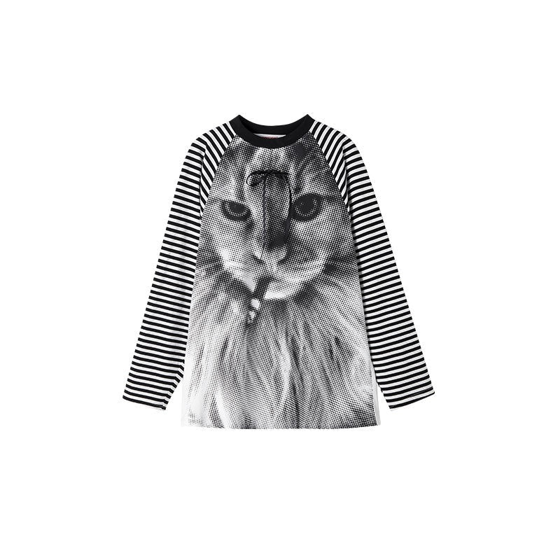 Printed Striped Colorblock Raglan Sleeve Women's Loose Long Sleeve T-shirts
