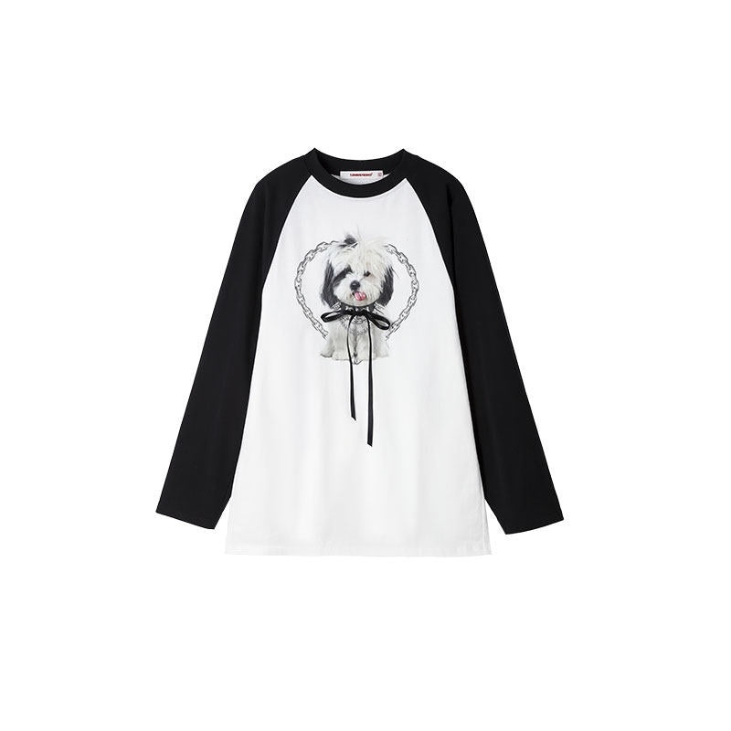 Printed Striped Colorblock Raglan Sleeve Women's Loose Long Sleeve T-shirts