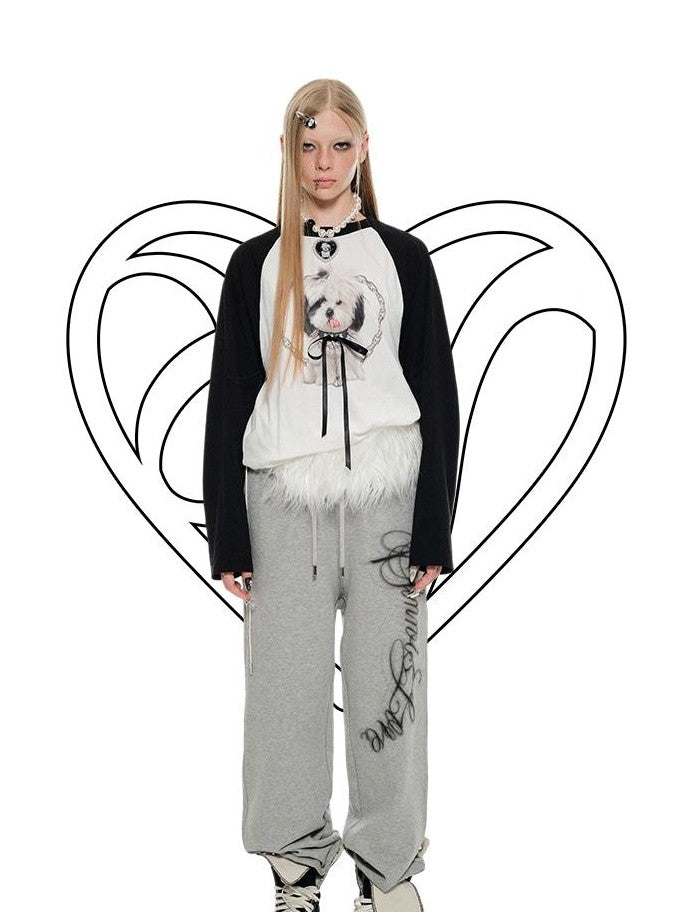 Printed Striped Colorblock Raglan Sleeve Women's Loose Long Sleeve T-shirts