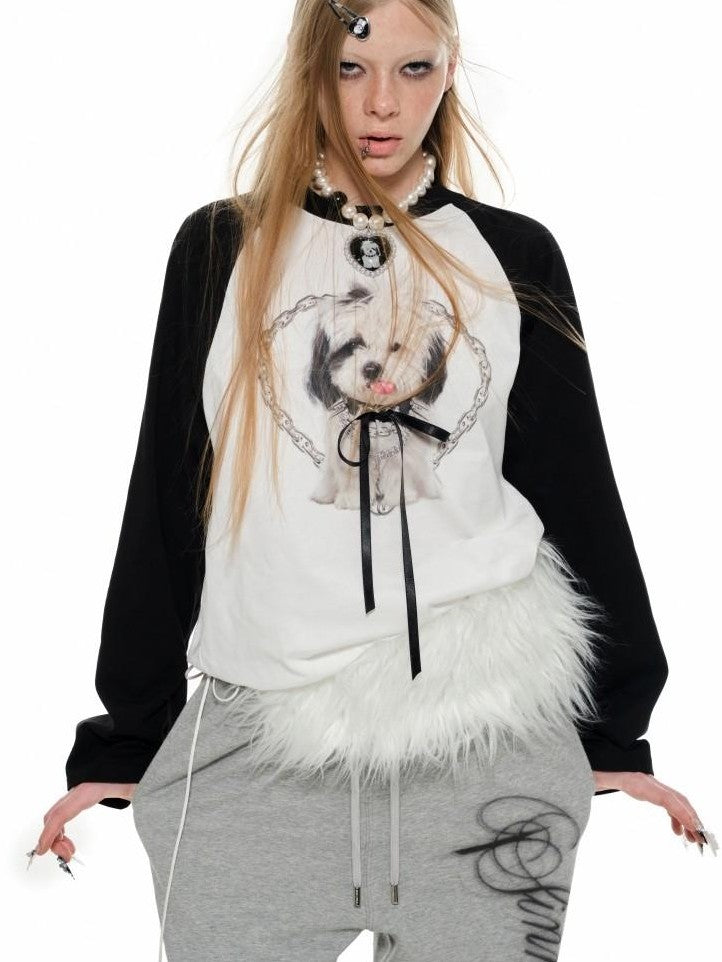 Printed Striped Colorblock Raglan Sleeve Women's Loose Long Sleeve T-shirts