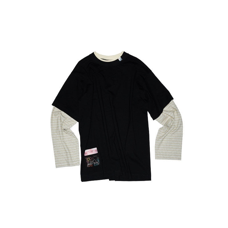 Relaxed Contrast Striped Faux Layered Long Sleeve Women's Oversized T-shirts