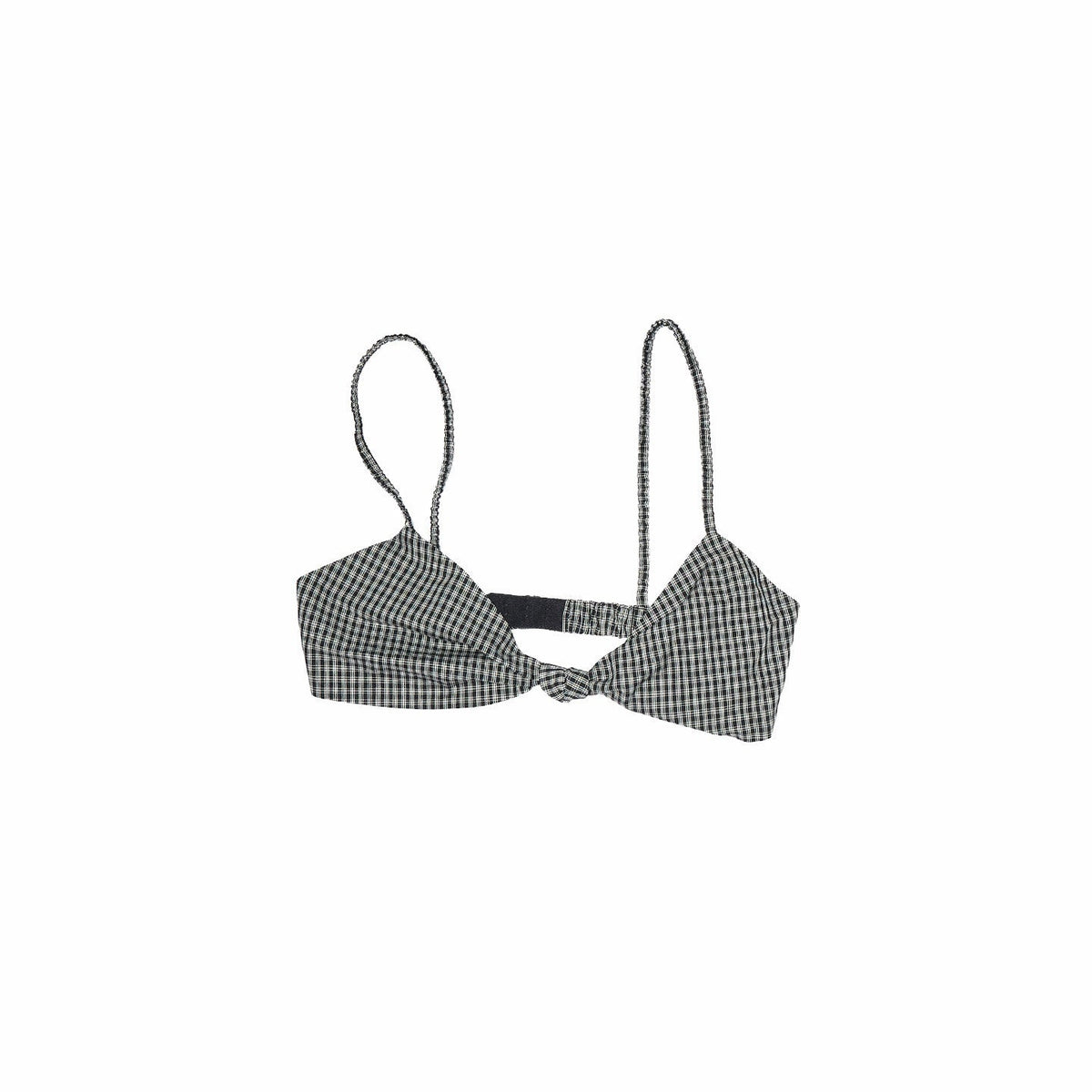 Retro Colorblock Plaid Knotted Asymmetric Double Cross Wireless Women's Bikinis
