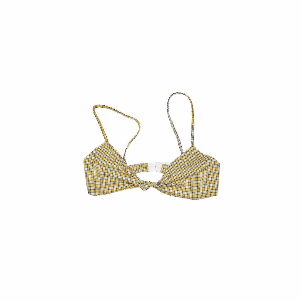 Retro Colorblock Plaid Knotted Asymmetric Double Cross Wireless Women's Bikinis
