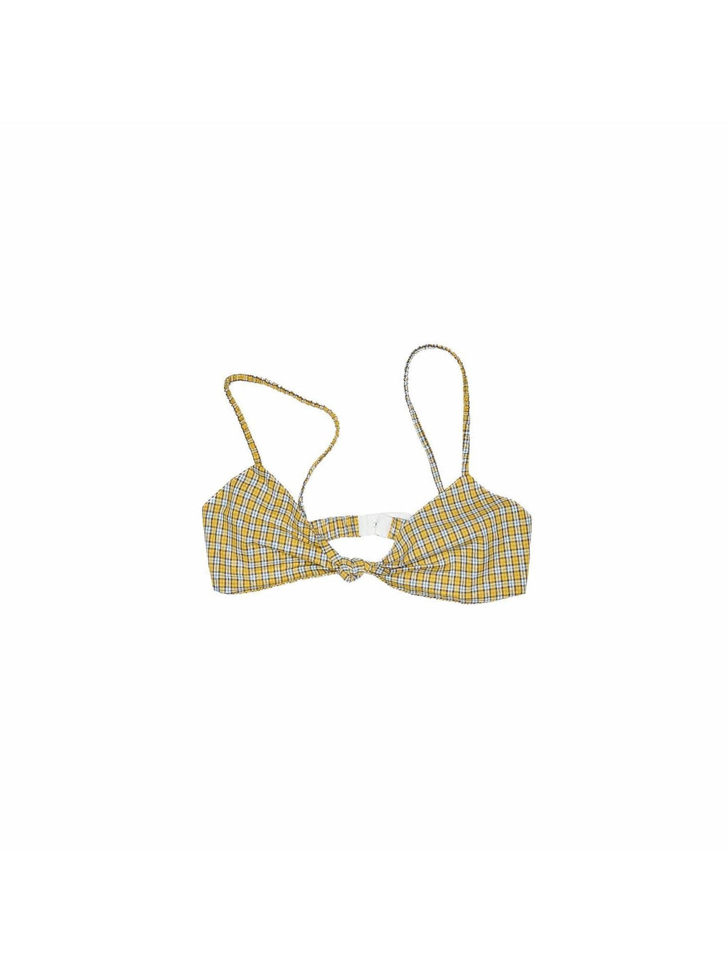 Retro Colorblock Plaid Knotted Asymmetric Double Cross Wireless Women's Bikinis