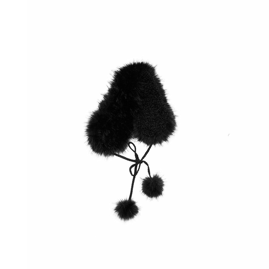 Reversible Pompom Tie Convertible Earmuff Collar Women's Eco Faux Fur Hats