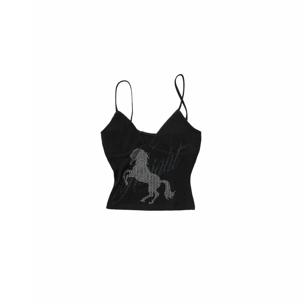 Rhinestone Equestrian Horse Print Women's Cable Knit Camisoles