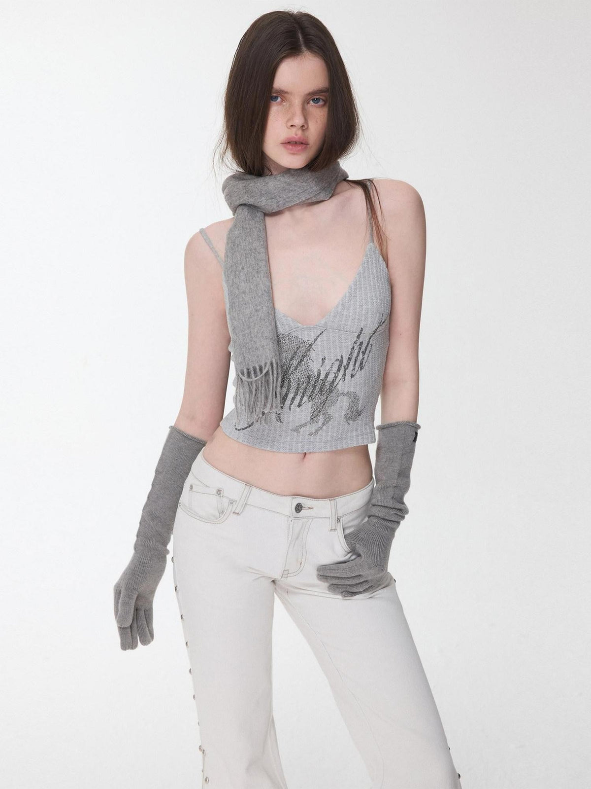 Rhinestone Equestrian Horse Print Women's Cable Knit Camisoles