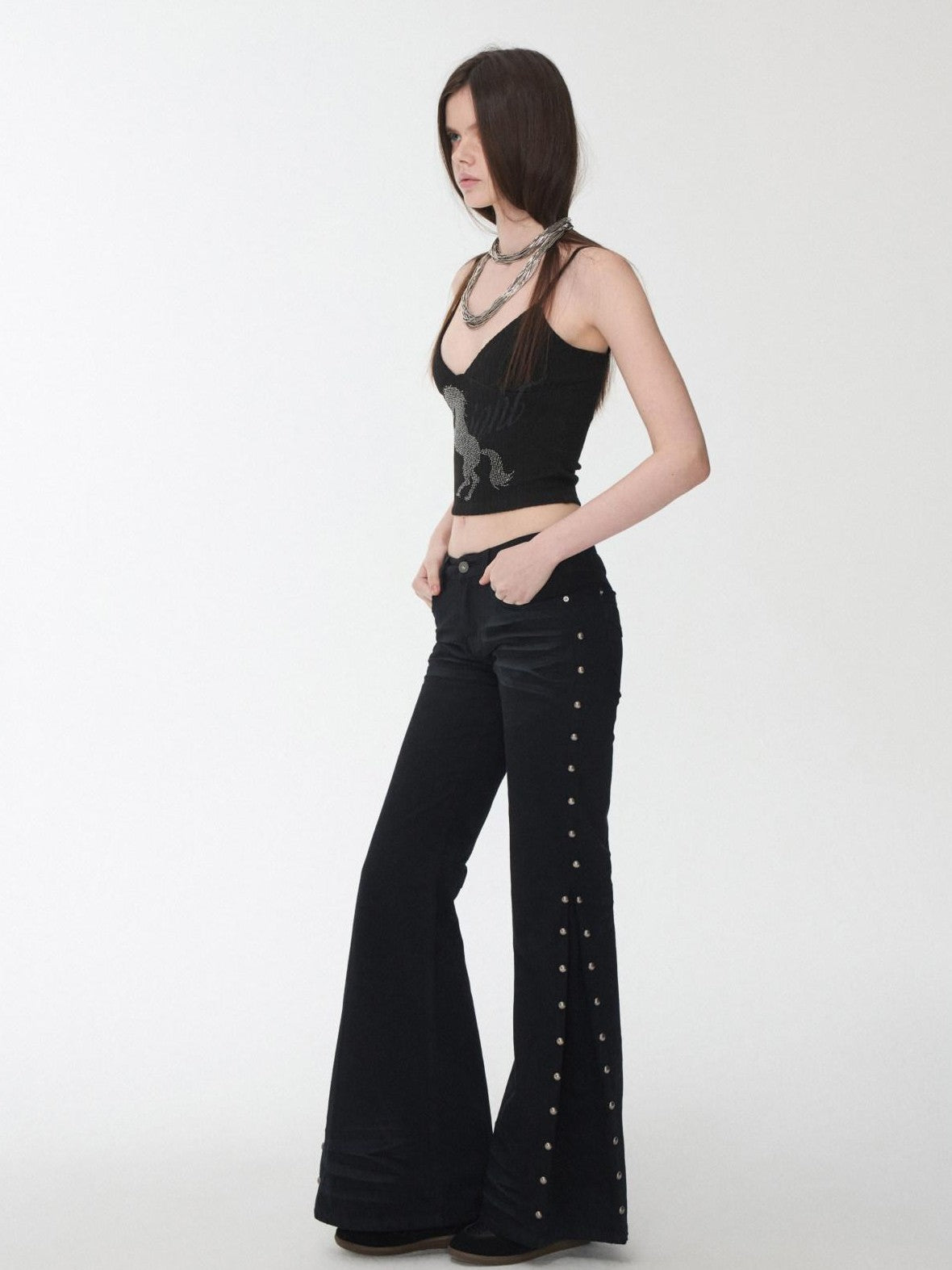Rhinestone Equestrian Horse Print Women's Cable Knit Camisoles