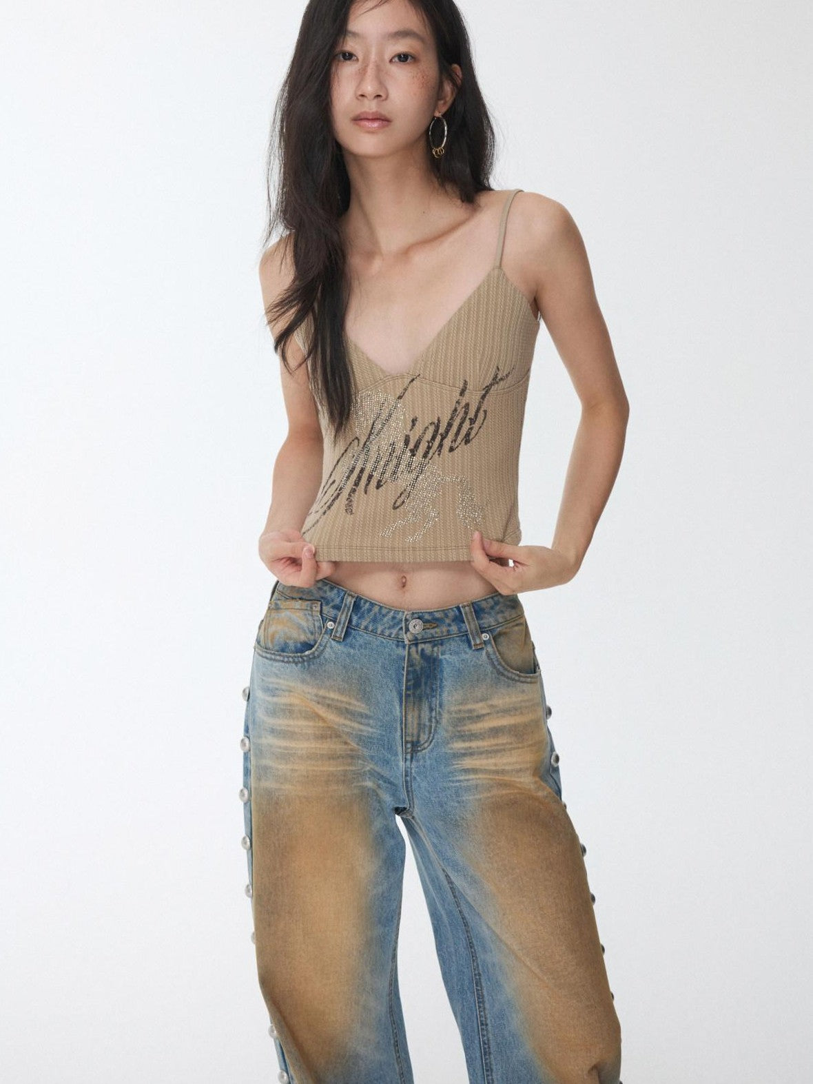 Rhinestone Equestrian Horse Print Women's Cable Knit Camisoles