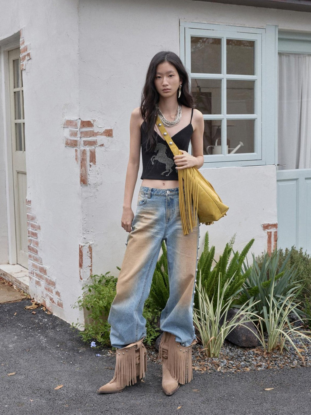 Rhinestone Equestrian Horse Print Women's Cable Knit Camisoles