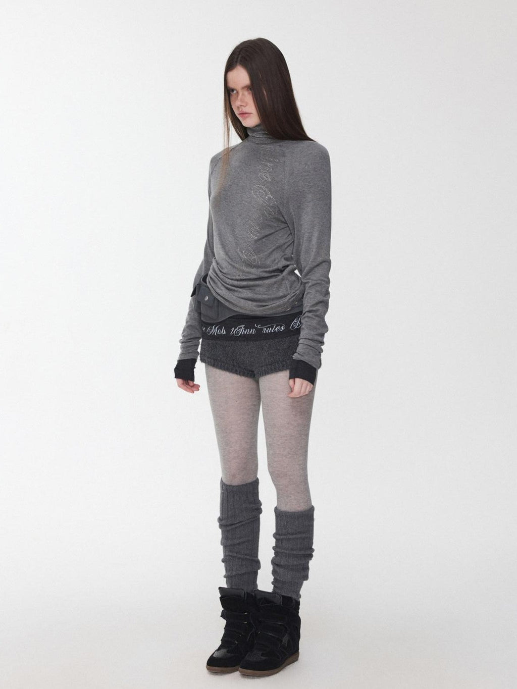Rhinestone High Neck Raglan Sleeve Women's Slimming Long Sleeve T-shirts