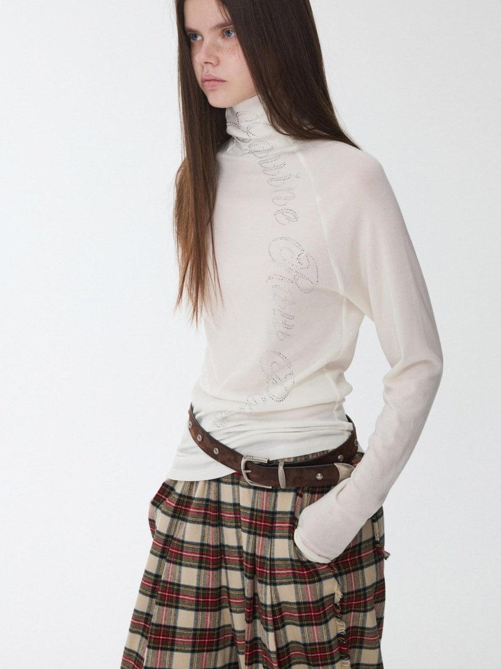 Rhinestone High Neck Raglan Sleeve Women's Slimming Long Sleeve T-shirts