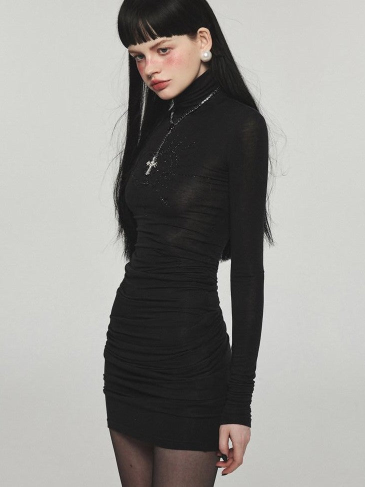 Rhinestone High Neck Slimming Midlength Women's Layering Bodycon Maxi Dresses