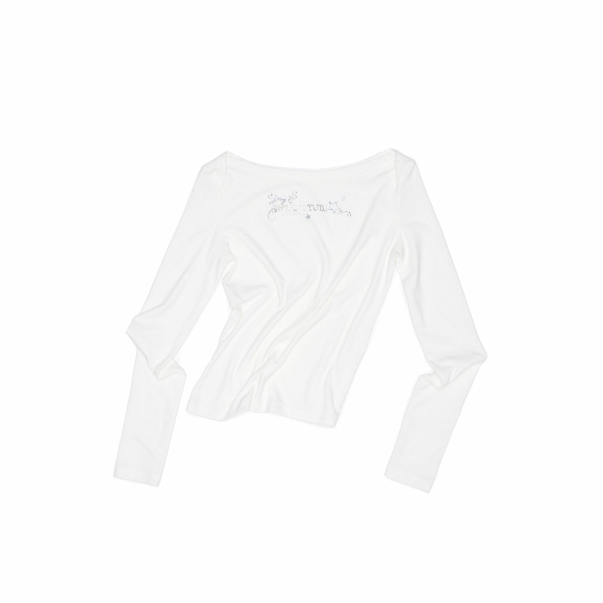 Rhinestone Lettering One Shoulder Women's Slim Fit Long Sleeve T-shirts