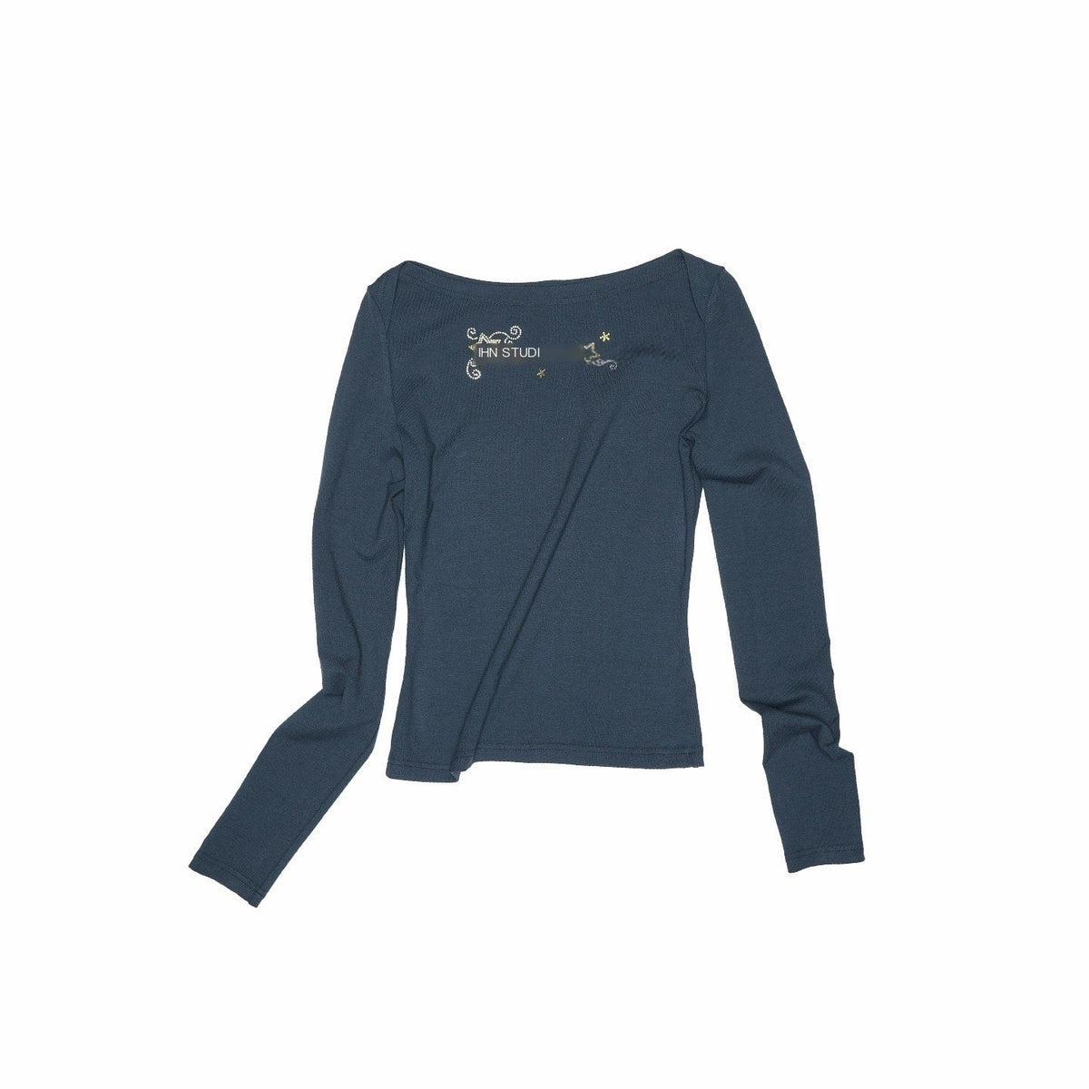 Rhinestone Lettering One Shoulder Women's Slim Fit Long Sleeve T-shirts