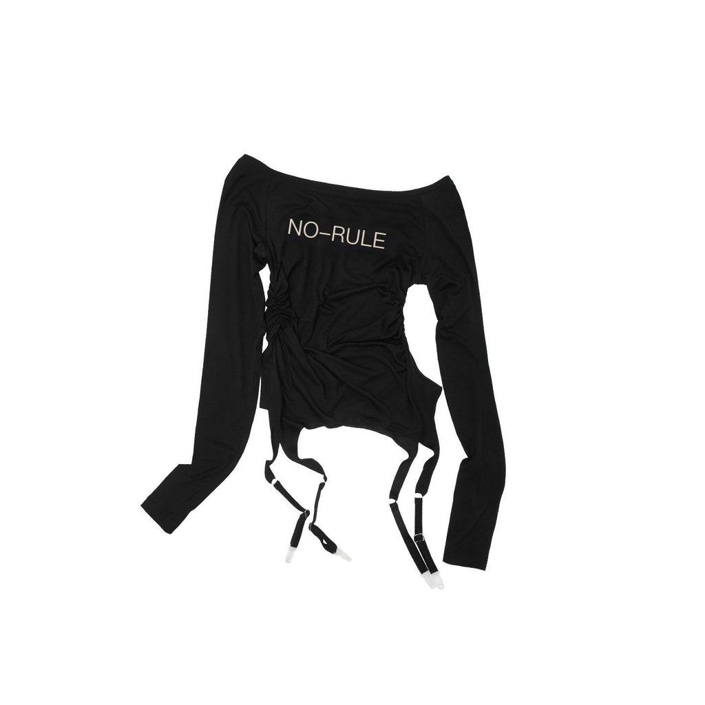 Rhinestone Ruched Boatneck Knit Women's Lyocell Long Sleeve T-shirts