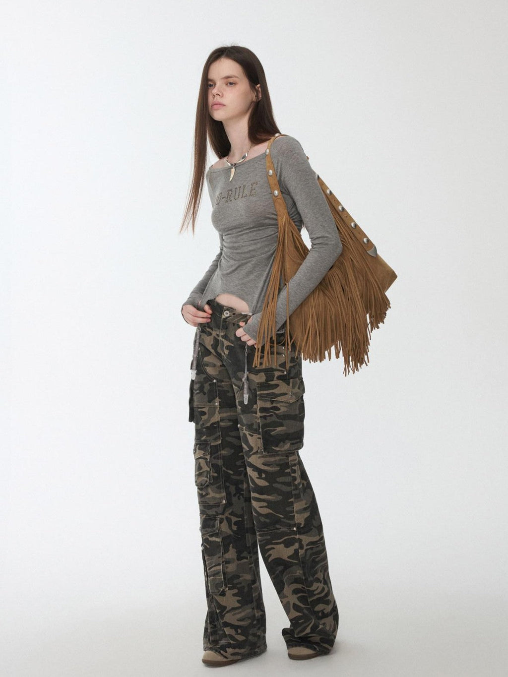 Rhinestone Ruched Boatneck Knit Women's Lyocell Long Sleeve T-shirts