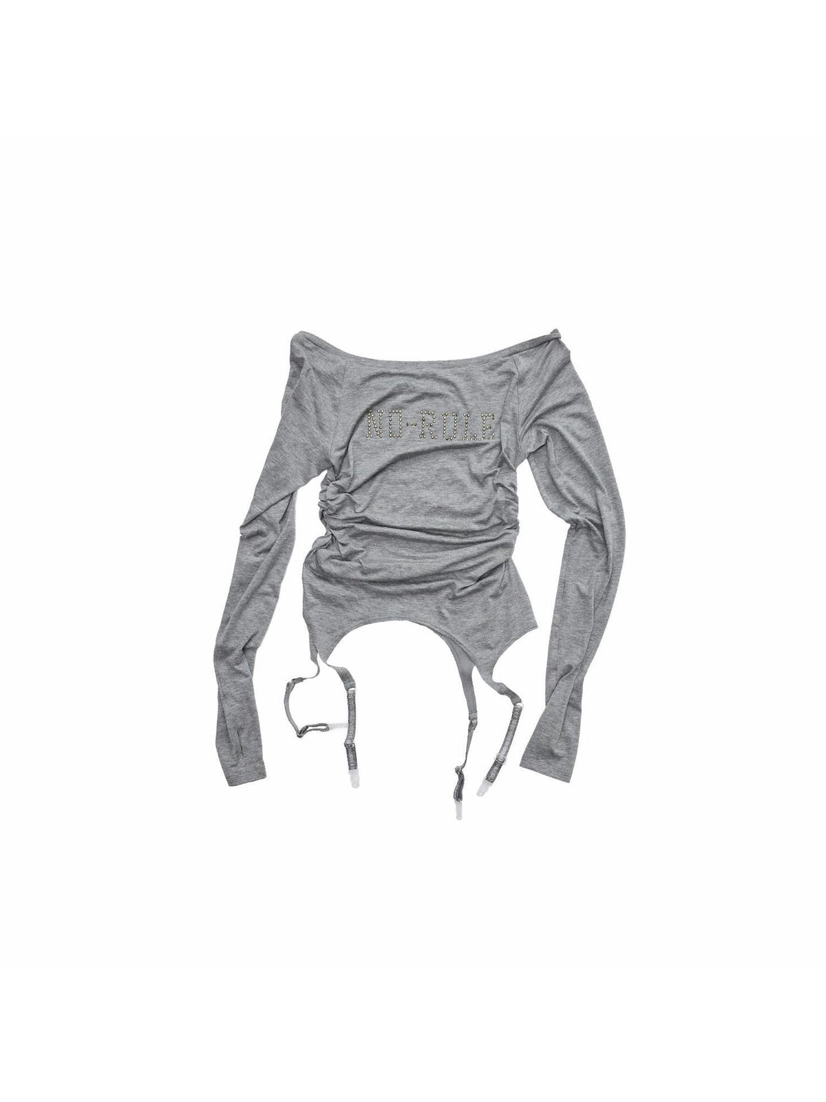 Rhinestone Ruched Boatneck Knit Women's Lyocell Long Sleeve T-shirts