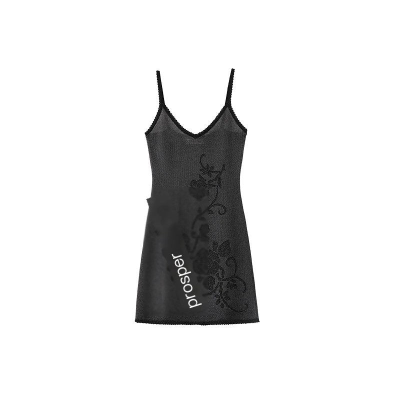 Rose Floral Knitted Cutout Shimmer V-neck Waist Cinch Women's Slip Mini Dresses