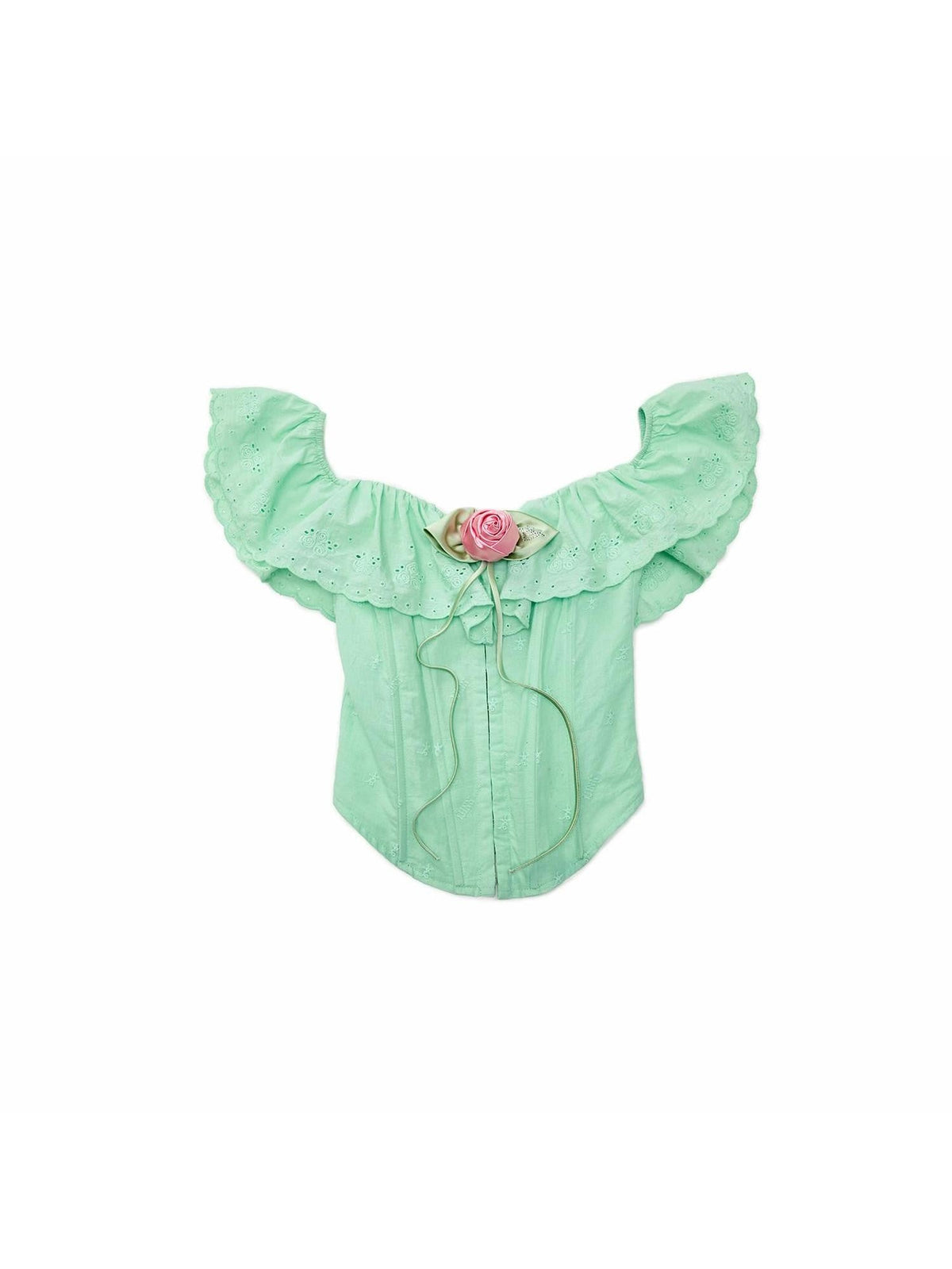 Ruffled Off Shoulder Rose Floral Women's Herringbone Jacquard Tube Tops