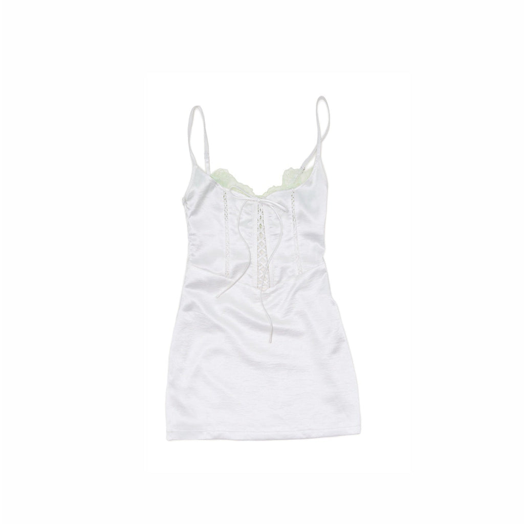 Satin Floral Lace Up Spliced Herringbone Cutout Women's Silk Slip Mini Dresses