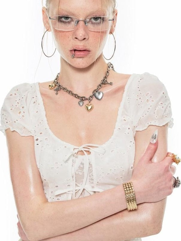 Sheer Boned Underwire Front Button Waist Cutout Women's Lace Camisoles
